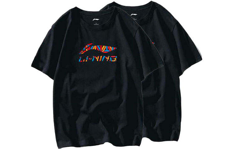Li-Ning Li Ning T Shirts Unisex 2 Pack Standard Black Crew Neck Moderate Straight Fit