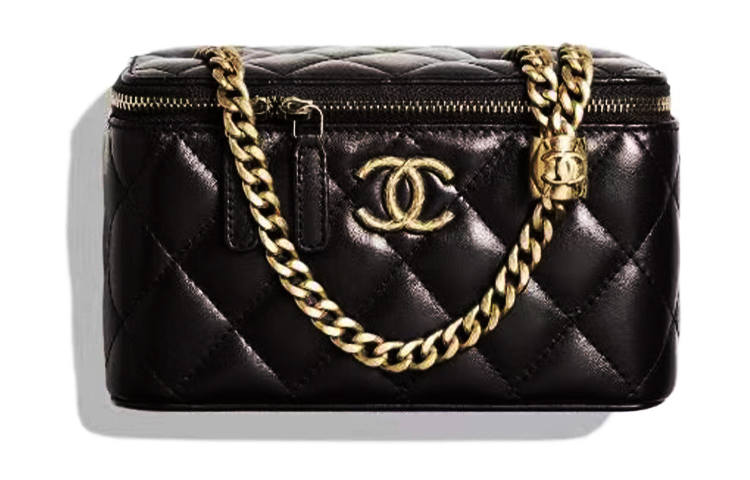 CHANEL Sheepskin Box Bag, Makeup Bag, Shoulder Bag, Crossbody Bag Women's Black