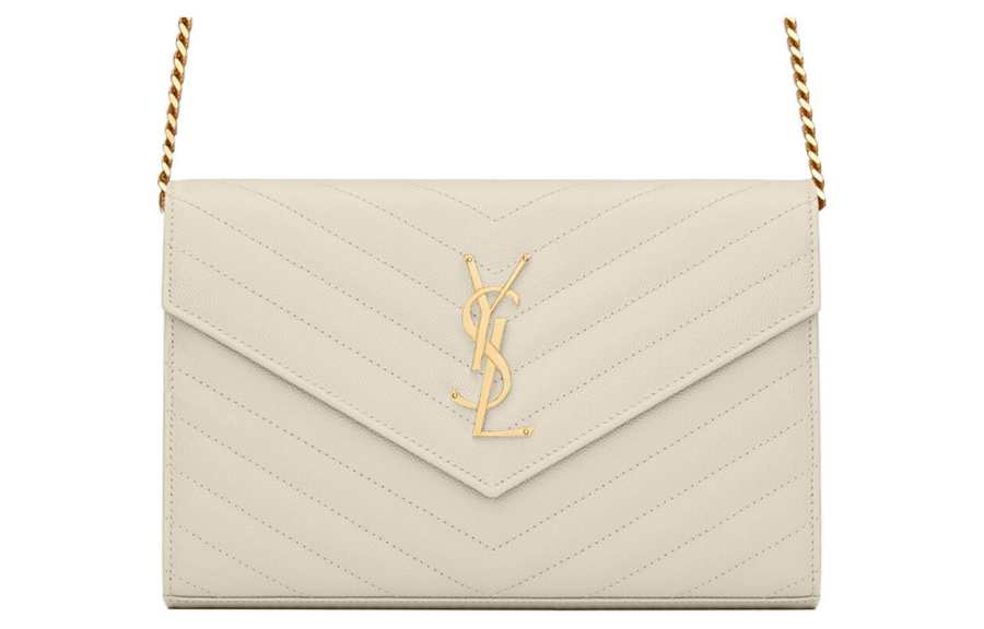 SAINT LAURENT Cassandre Cow Leather Wallet, Crossbody Bag, Shoulder Bag Women's Vintage White