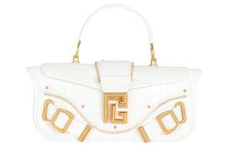 BALMAIN Crocodile Embossed Calfskin Portable One Shoulder Crossbody Clutch Women's White