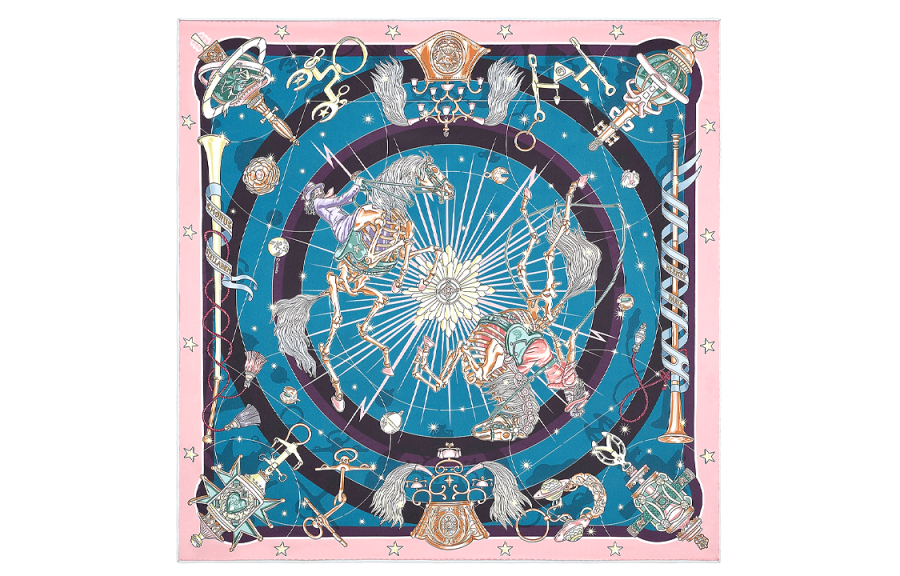 HERMES Scarves Women's Pink/Cobalt Blue/Eggplant Purple