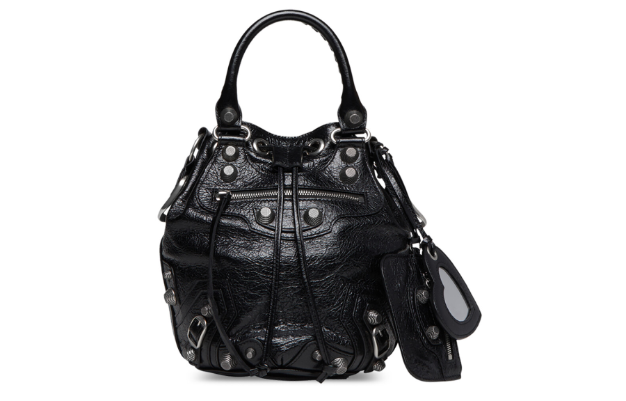 Balenciaga Le Cagole Fine Grained Sheepskin Bucket Bag, One Shoulder Handbag Small Women's Black