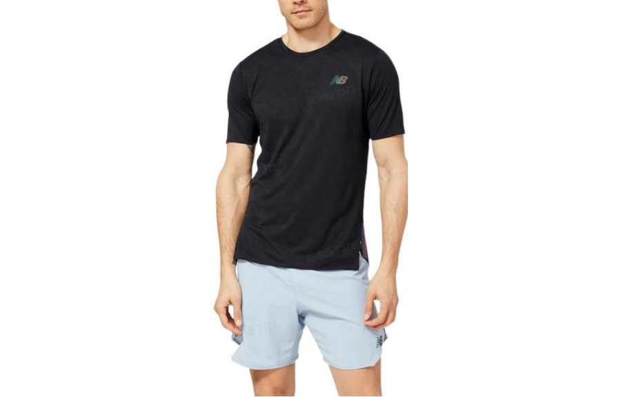 New Balance New Balance Q Speed T Shirts Men's Black Crew Neck Moderate Straight Fit