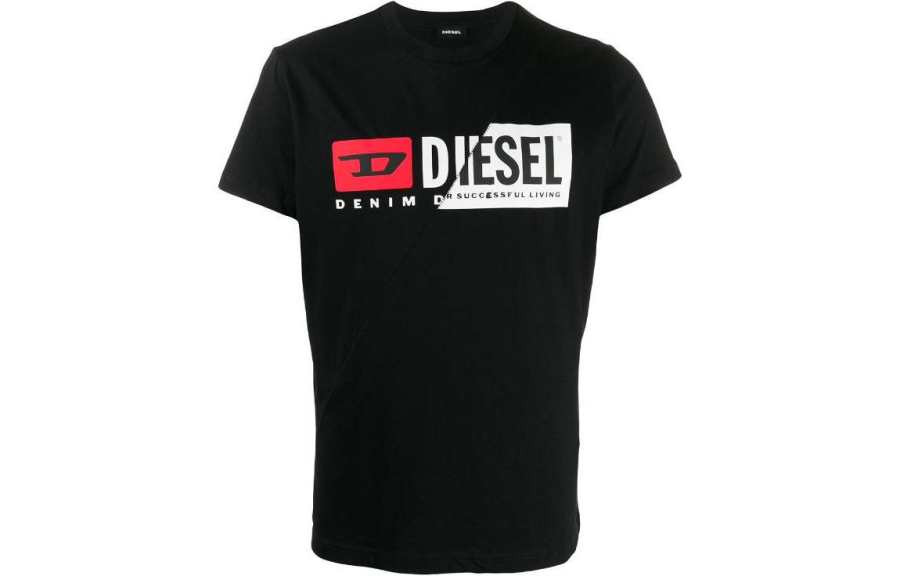 DIESEL T Shirts Men's Black Crew Neck Moderate Straight Fit