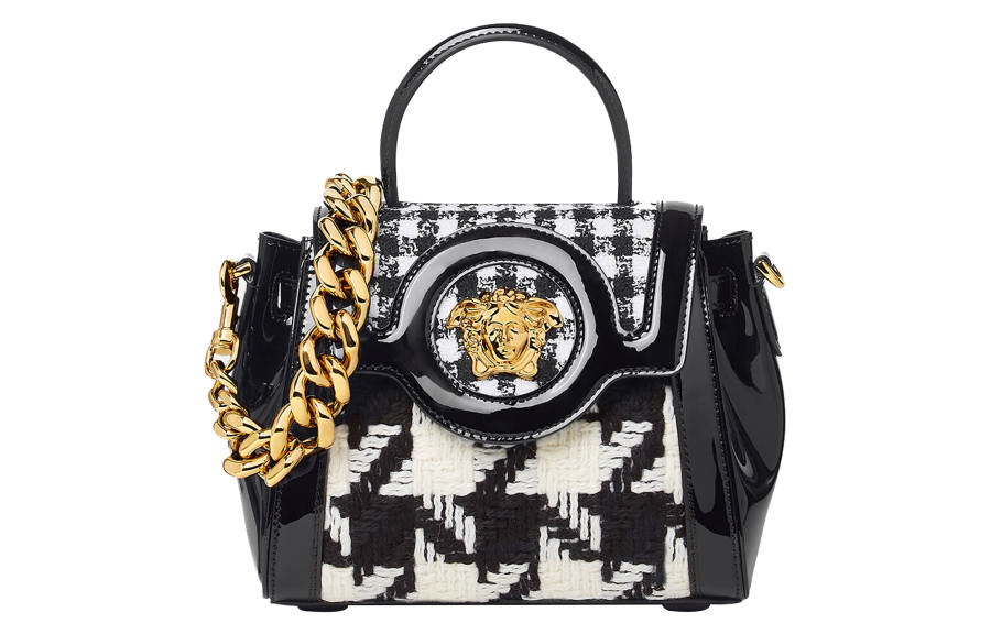 VERSACE La Medusa Floral Tweed Shoulder Bag, Crossbody Bag, Handbag Small Women's Black