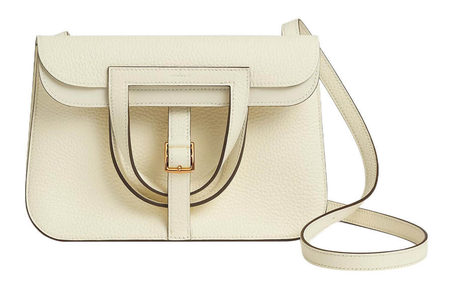HERMES Halzan Clemence Bullock Leather Handbag, Shoulder Bag, Crossbody Bag Women's I2 Nata Cream White