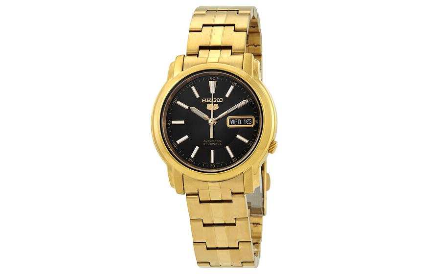 SEIKO Seiko5 30m Water Resistant Automatic Mechanical Movement Gold Plated Strap Watch Men's Watches