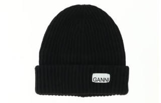 GANNI Logo-patch Ribbed-knit Beanie