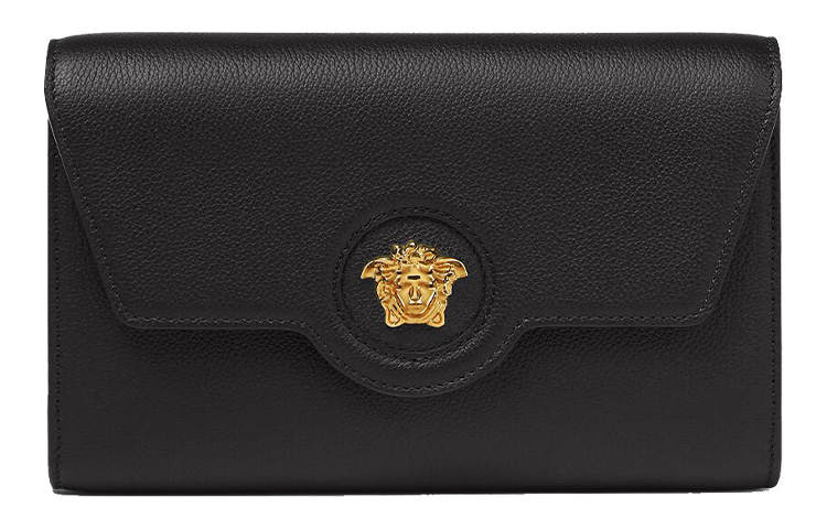 VERSACE La Medusa Grain Calfskin Shoulder Bag, Crossbody Bag Women's Black