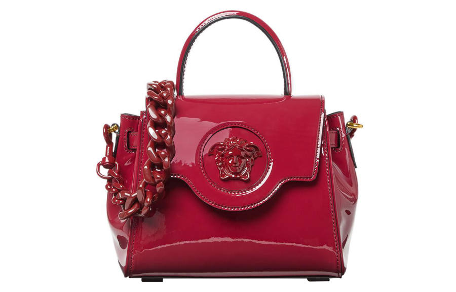 VERSACE La Medusa Patent Leather, Cow Leather Shoulder Bag, Crossbody Bag, Handbag Small Women's Burgundy