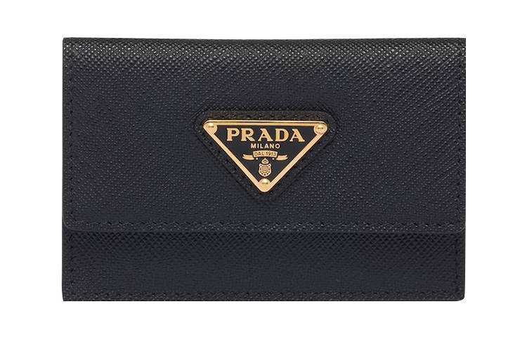 PRADA Saffiano Leather Card Holder Card Holder Women's Black