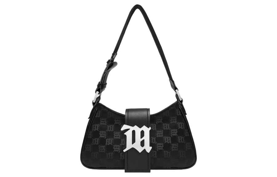 Misbhv Jacquard With Leather Trim Shoulder Bag, Handbag, Shoulder Bag Women's Black