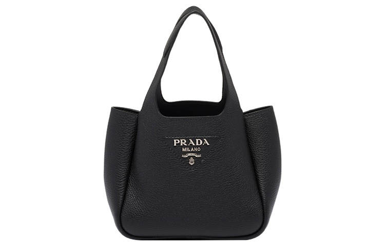 PRADA PRADA Cow Leather Litchi Grain Handbag Women's Black
