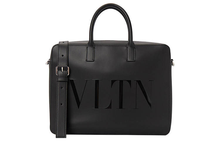 Valentino VLTN Cow Leather Handbag, Shoulder Bag, Crossbody Bag, Briefcase Regular Men's Black