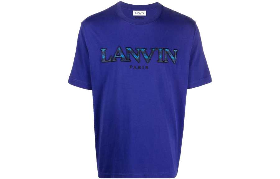 Lanvin T Shirts Men's Blue Crew Neck Moderate Straight Fit