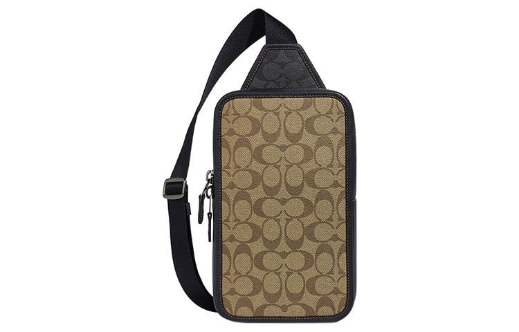 COACH Sullivan Coated Canvas With Pebbled Leather Shoulder Bag, Crossbody Bag Small Men's Khaki