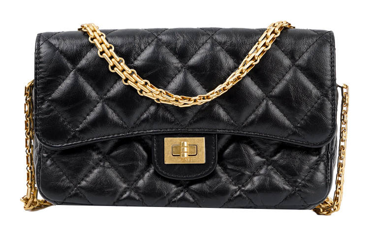 CHANEL 2.55WOC Calfskin Cell Phone Pouch, Shoulder Bag, Crossbody Bag Regular Women's Black