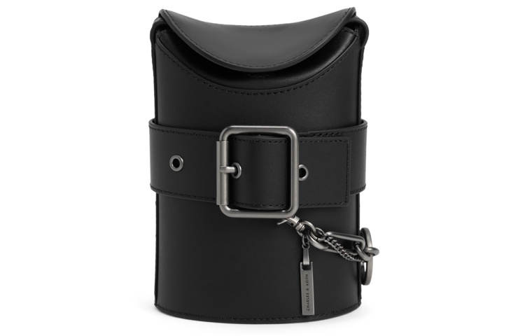CHARLES&KEITH Both Collaboration Magnetic Closure Cow Leather Bucket Bag, One Shoulder Handbag, Crossbody Bag Women's