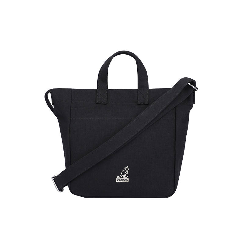 KANGOL Canvas Tote Bag, Shopping Bag, Canvas Bag, Crossbody Handbag Medium Unisex Ecru/Black