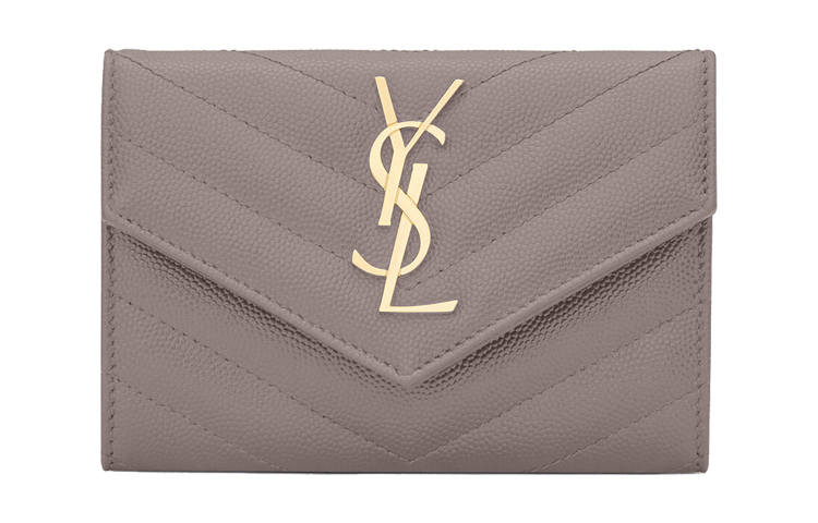 SAINT LAURENT Cassandre Cow Leather Envelope Bag Wallet Small Women's Gray