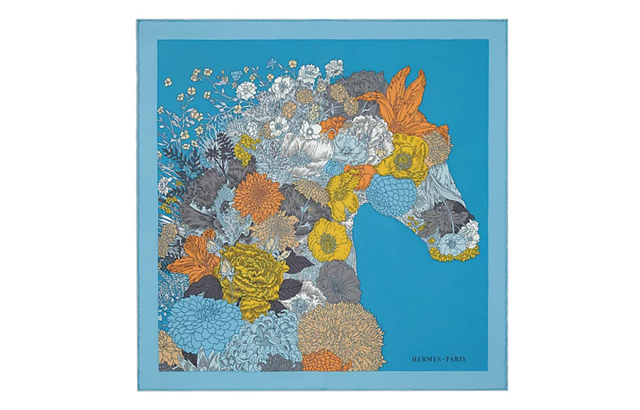 HERMES HERMES Silk Scarf Women's Blue/Orange/Gold
