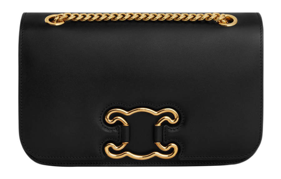 CELINE TriompheFrame Bright Calfskin Handbag, Shoulder Bag Women's Black