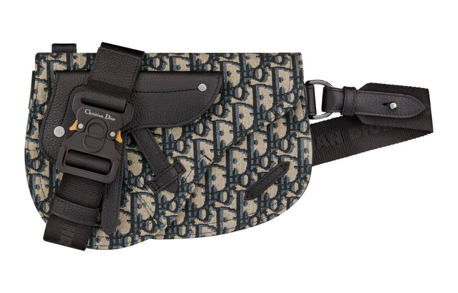 DIOR Jacquard Canvas Shoulder Bag, Crossbody Bag Men's Black & Beige