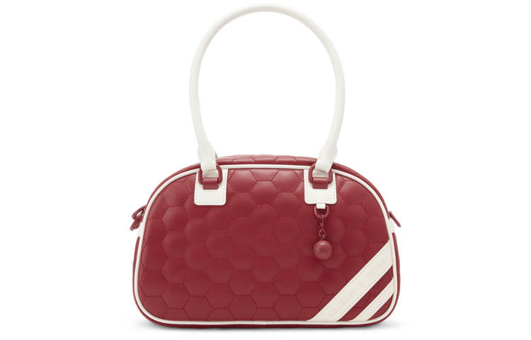 CHARLES&KEITH Fabric Baseball Bag, One Shoulder Handbag Women's Composite Color/Gold/Red
