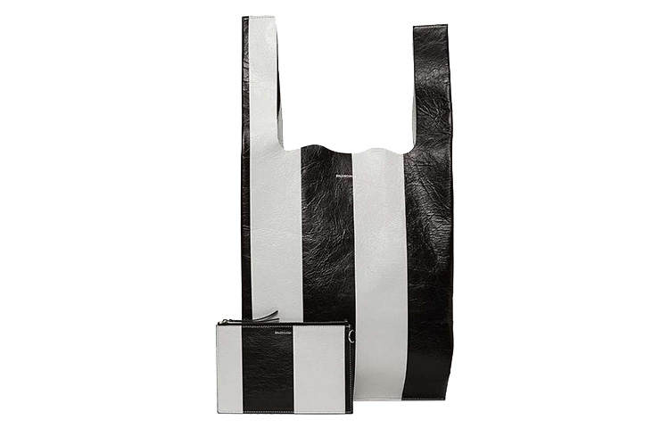 Balenciaga Leather Shopping Bag Handbag Regular Women's Black/White