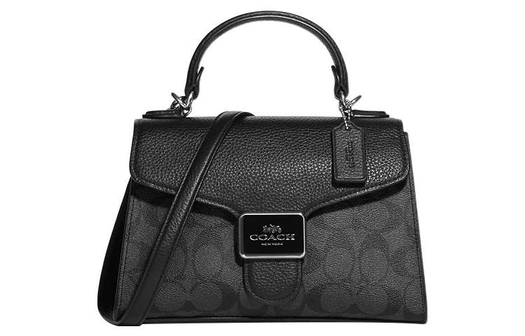 COACH Pepper Signature Coated Canvas With Refined Pebbled Leather Handbag, Shoulder Bag, Crossbody Bag Small Women's
