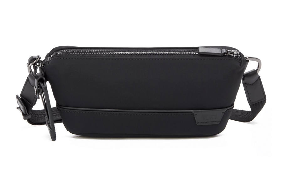 TUMI Harrison Nylon With Litchi Grain Leather Shoulder Bag, Crossbody Bag, Sling Bag, Fanny Pack Men's Black
