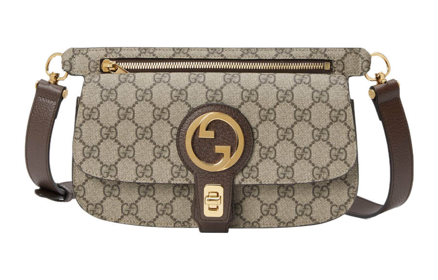 GUCCI Blondie Canvas With Leather Fanny Pack Men's Ebony/Brown