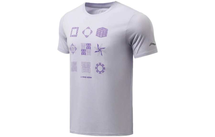 Li-Ning Li Ning Running Collection T Shirts Men's Purple Crew Neck Moderate Straight Fit