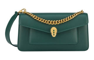 BVLGARI Serpenti East West Grain Calfskin Handheld Crossbody Bag, Shoulder Bag Medium Women's Green