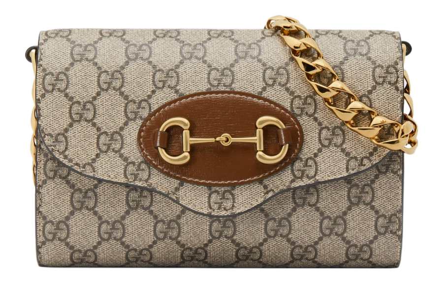 GUCCI Horsebit 1955 Canvas With Leather Crossbody Bag, Shoulder Bag Women's Ebony