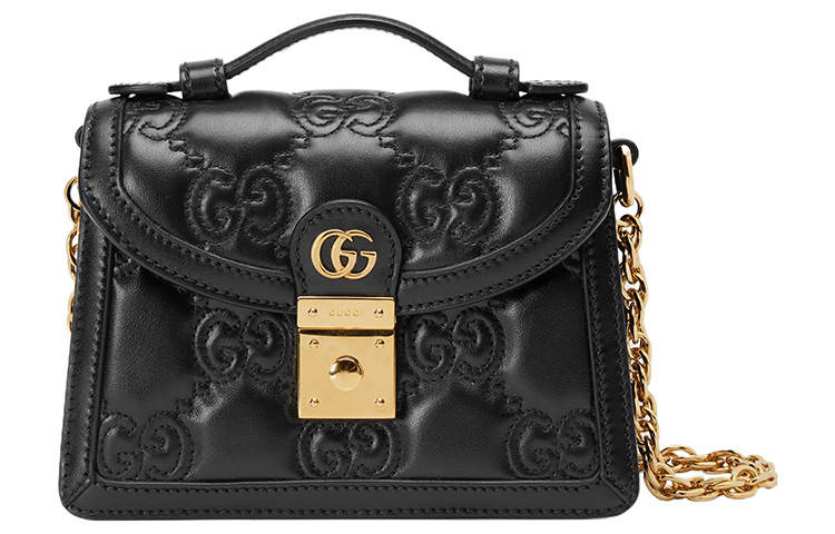 GUCCI GG Matelassé Leather Lock Handle Bag Shoulder Bag, Crossbody Bag Small Women's Black