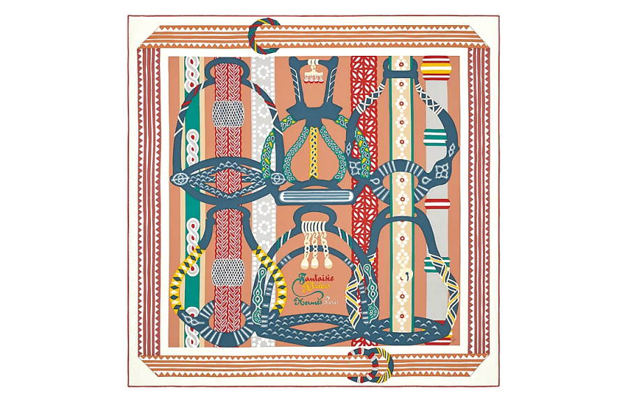 HERMES Silk Scarf Women's Butter/Noise/Ocean