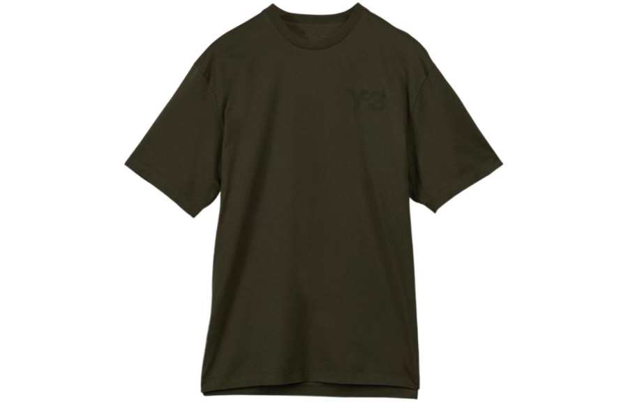 Y-3 Y 3 T Shirts Men's Olive Green Crew Neck Moderate Straight Fit