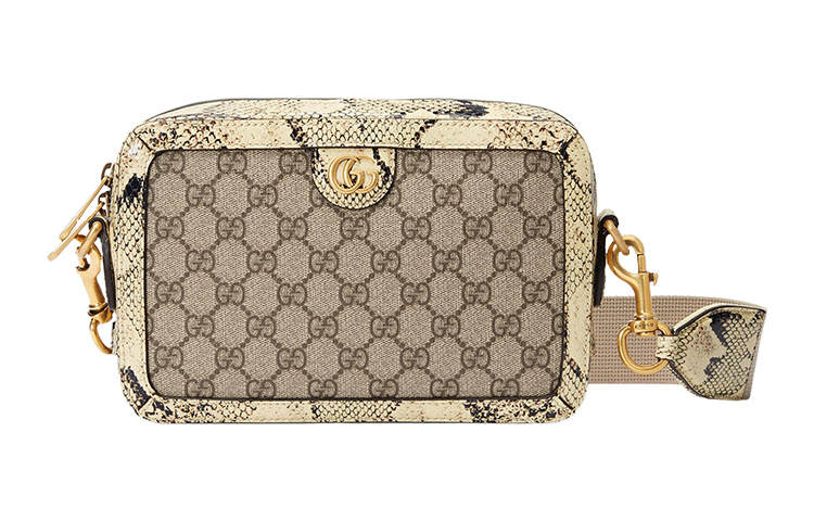 GUCCI Canvas With Python Snakeskin Print Trim Crossbody Bag, Shoulder Bag Men's