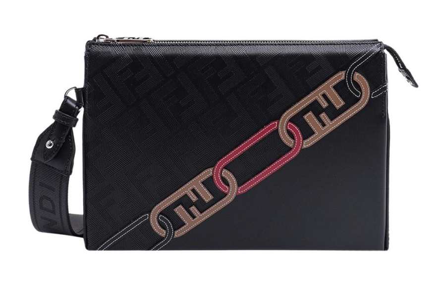 FENDI Cow Leather Handbag Wrist Bag Clutch Regular Men's Black