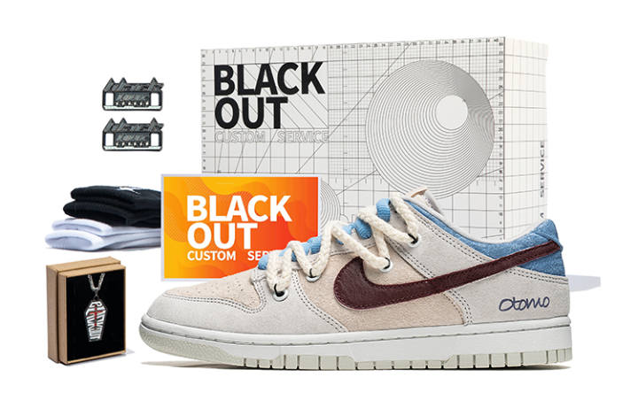 Nike Nike Dunk Blackout Leather Slip Resistant Abrasion Resistant Low top Skateboard Shoes Men's Red Blue