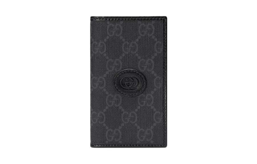 GUCCI Interlocking Canvas With Leather Trim Card Holder Men's Black
