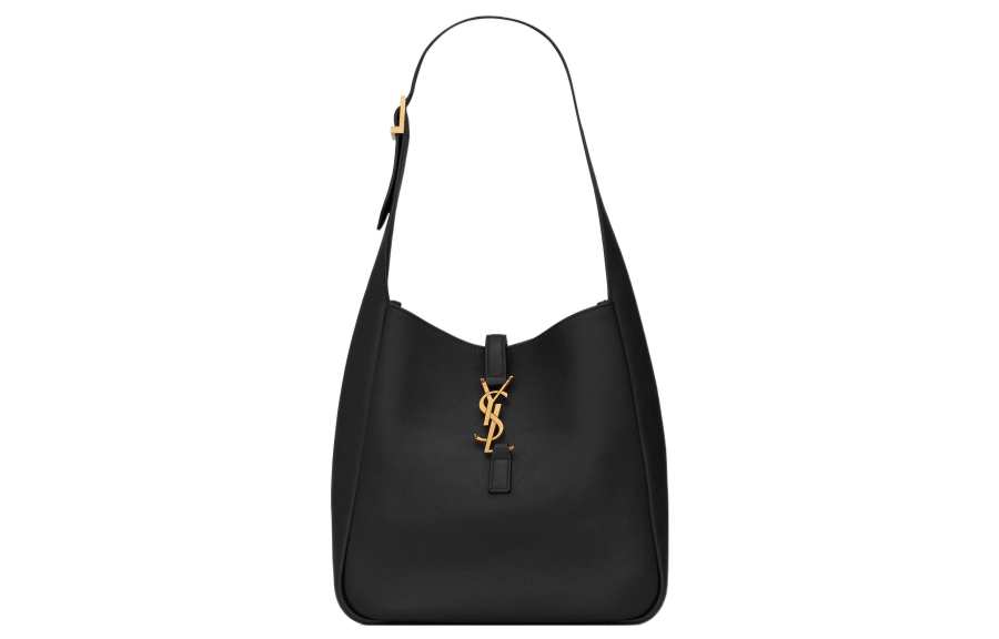 SAINT LAURENT Le 5 A 7 Soft Grain Cow Leather Hobo Shoulder Bag Small Women's Black
