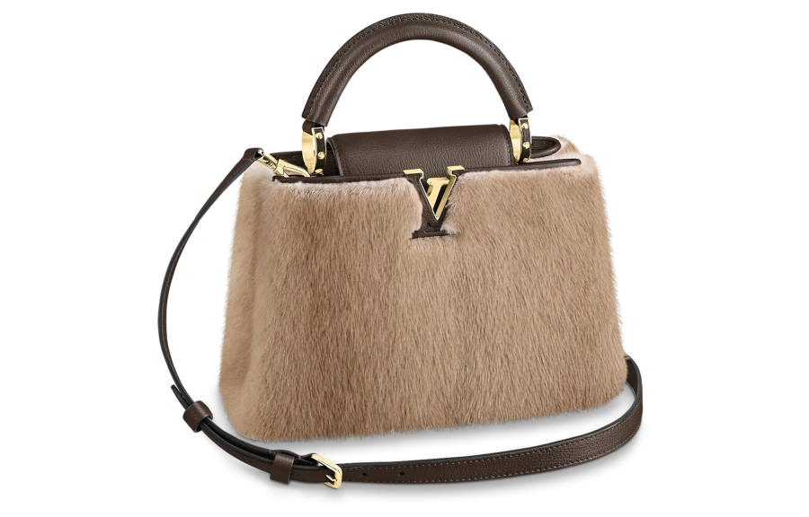 LOUIS VUITTON Capucines Mink Fur With Goatskin Trim Kapsyn Shoulder Bag, Crossbody Bag, Handbag Small Women's
