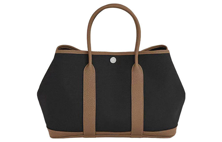 HERMES Garden Party Canvas With Negonda Calfskin Handbag 30 Women's Black/Chestnut