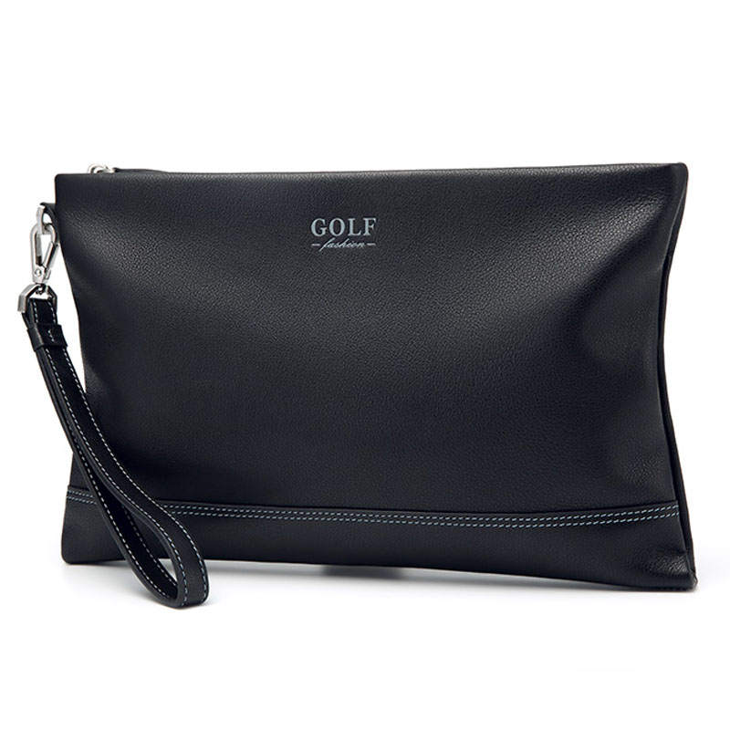 GOLF Genuine Cow Leather Wrist Bag Wallet Card Holder Clutch Medium Men's Black
