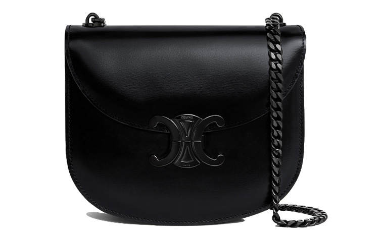 CELINE Triomphe Cow Leather Crossbody Bag, Shoulder Bag Women's Black