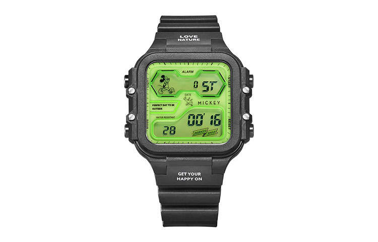 Disney Mickey Series Gift Box Set Electronic Movement Resin Strap Watch Unisex Green Dial