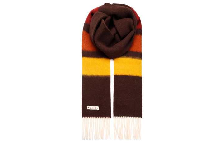 MARNI 【Previous Season】logo-patch striped fringed scarf