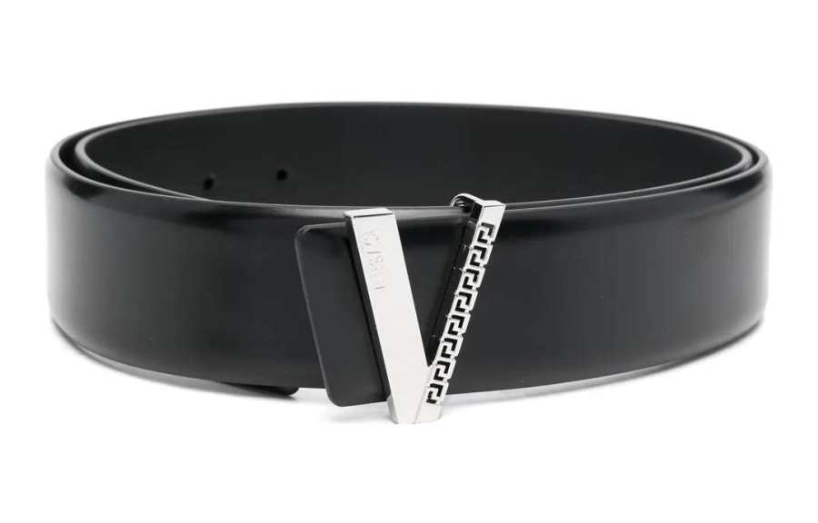 VERSACE VERSACE Calfskin Leather Belts Men's Black Width 4cm